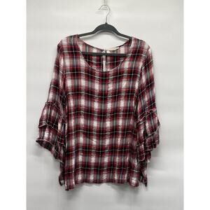 Jane + Delancey Women’s Sparkling Plaid Print Ruffled Sleeve Top Boho Indie 2X